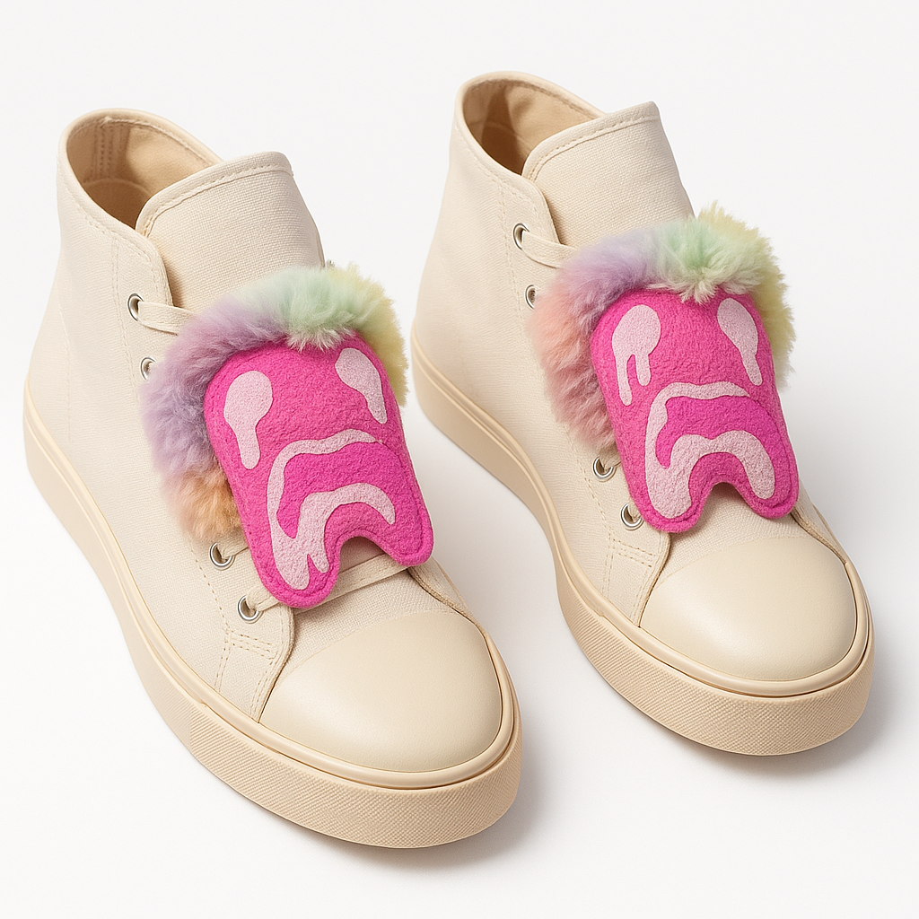 “Luxury sneaker mask with bold pink face design”