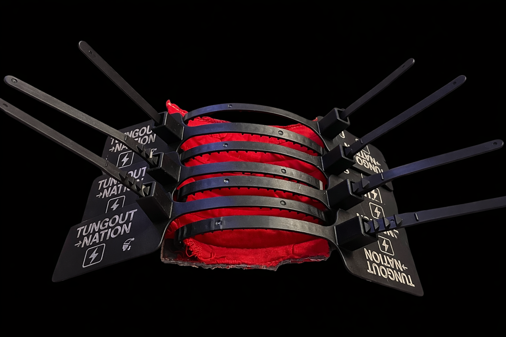Close-up of Core Black Tongue Out Attachment System showing modular tongue attachment structure and layered design.
